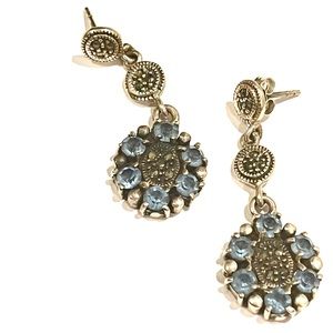 Vintage sterling silver earrings with blue crystal